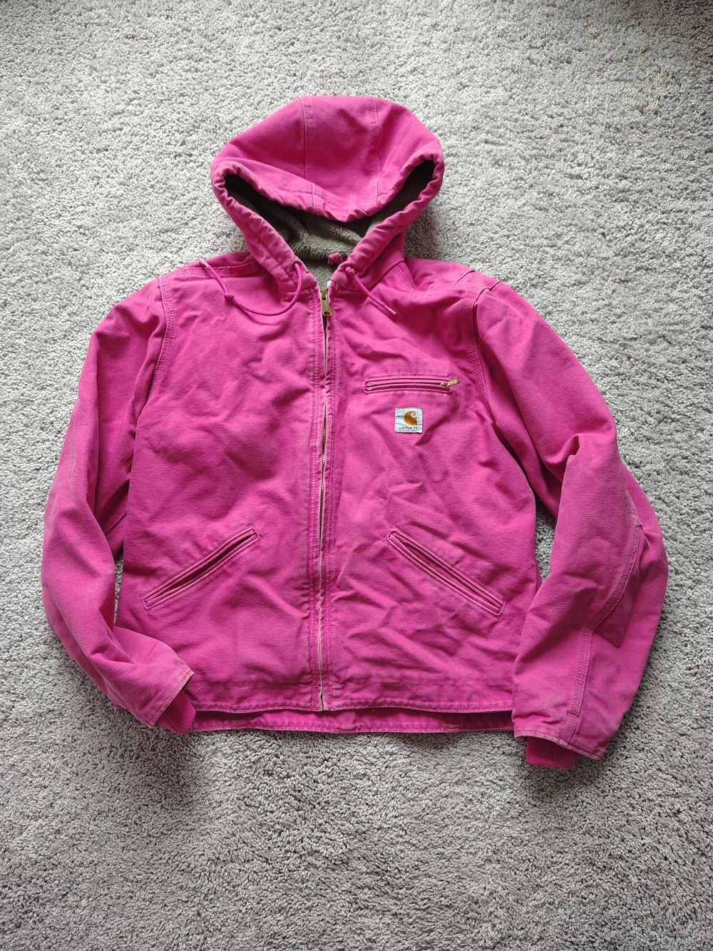 Vintage 2011 Carhartt WJ141 WTM Watermelon Pink Sierra Jacket Sherpa Lined, Sz M